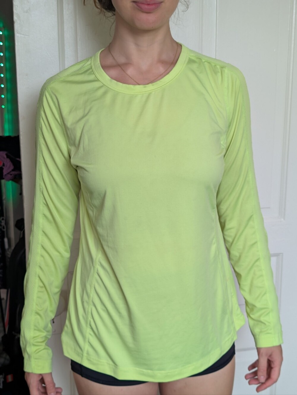 Danskin Lime Yellow Green Fitted Long Sleeve Running Workout Top
